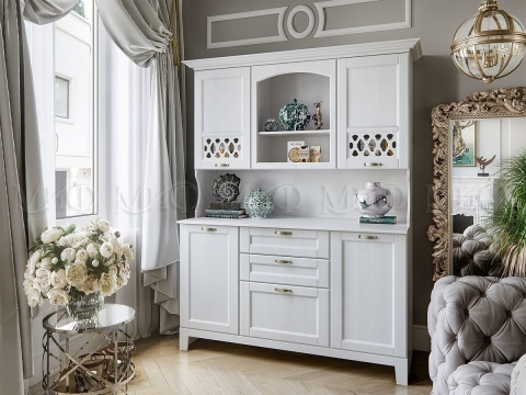 Буфет Милан с Карнизом МДФ/Белый Текстурный(Ш-1640 x Г-600 х В-2017)